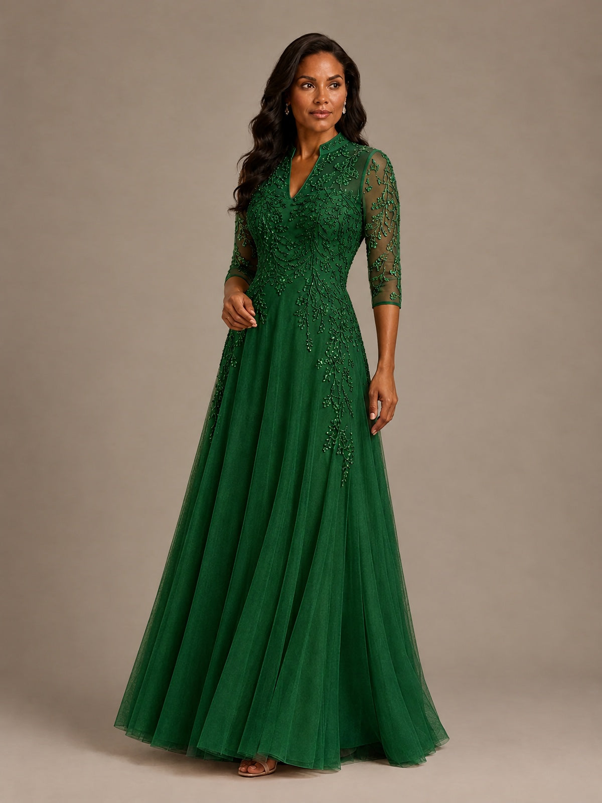 Embellished Appliques Mother of the Bride Dress with 3/4 Sleeves