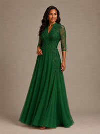 Embellished Appliques Mother of the Bride Dress with 3/4 Sleeves