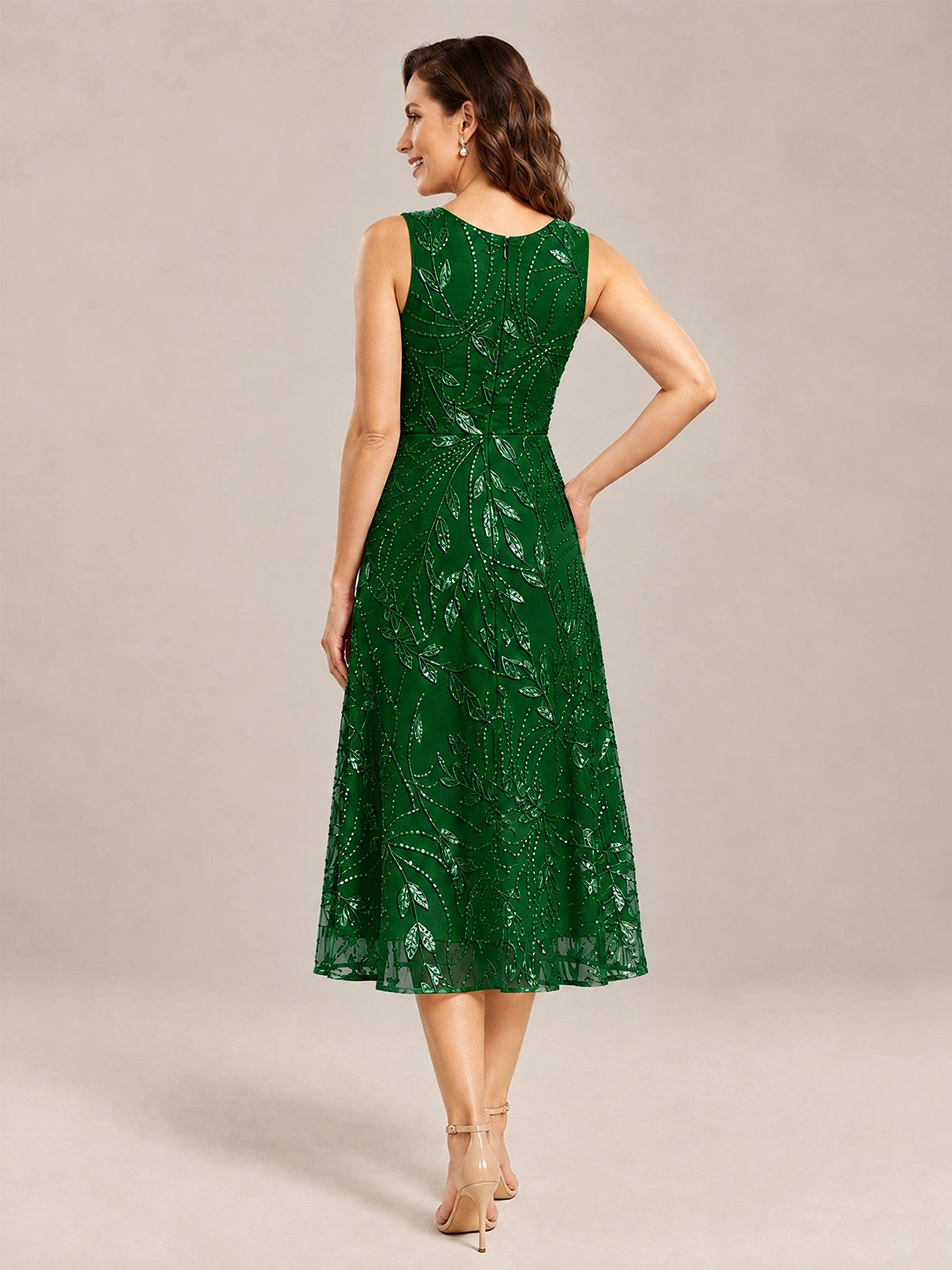 Tea Length Sequin Lace Mother of the Bride Dress with Chiffon Jacket