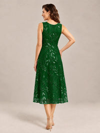Tea Length Sequin Lace Mother of the Bride Dress with Chiffon Jacket