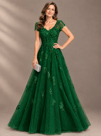 Lace Appliques A-line Mother of The Bride Dresses with Short Sleeves