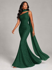 Pleated Chiffon Lace Prom Dresses Long Bodycon Mermaid with Scarf