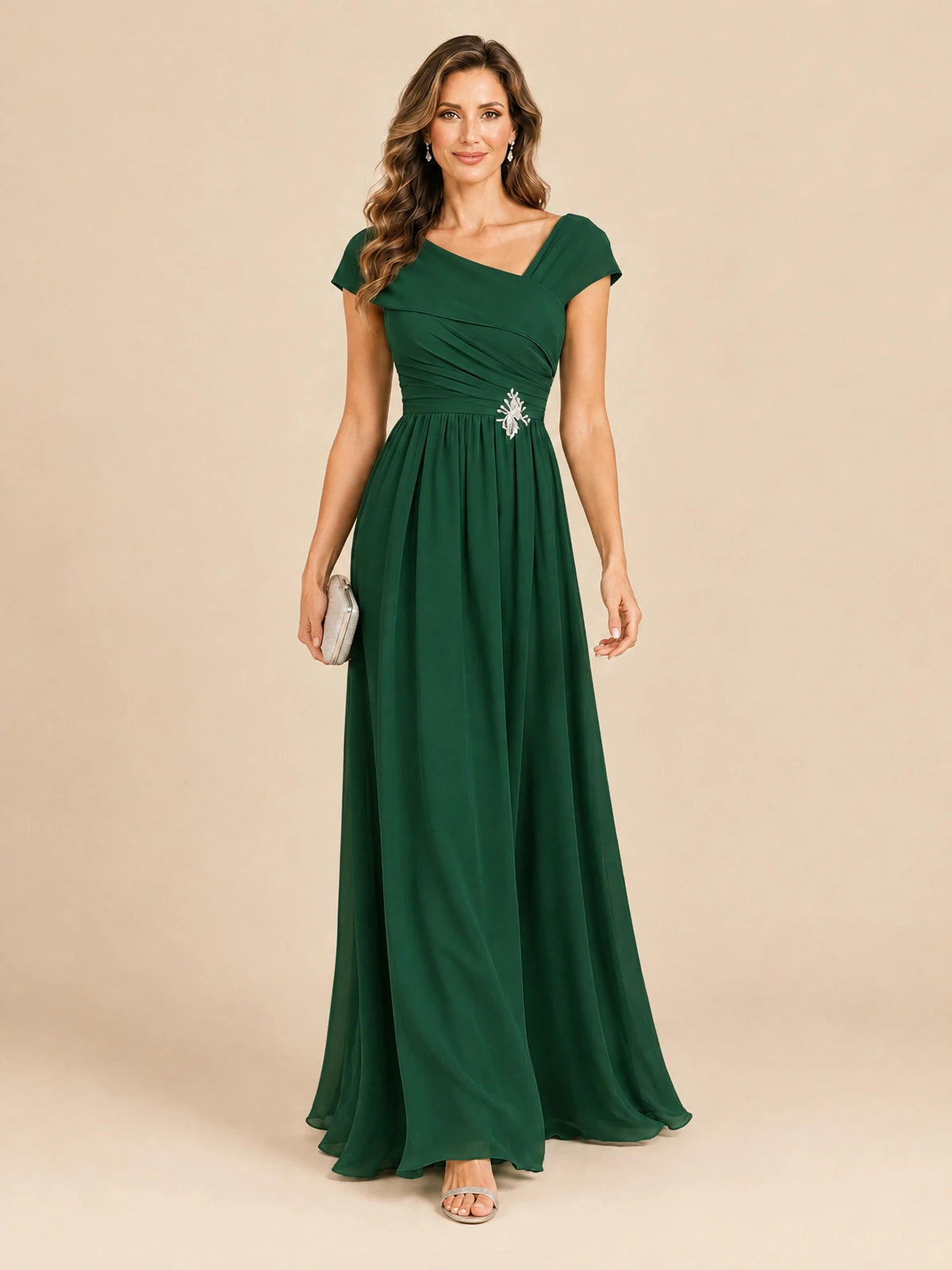 Cap Sleeve Mother of The Bride Dresses Long Chiffon Formal Gowns