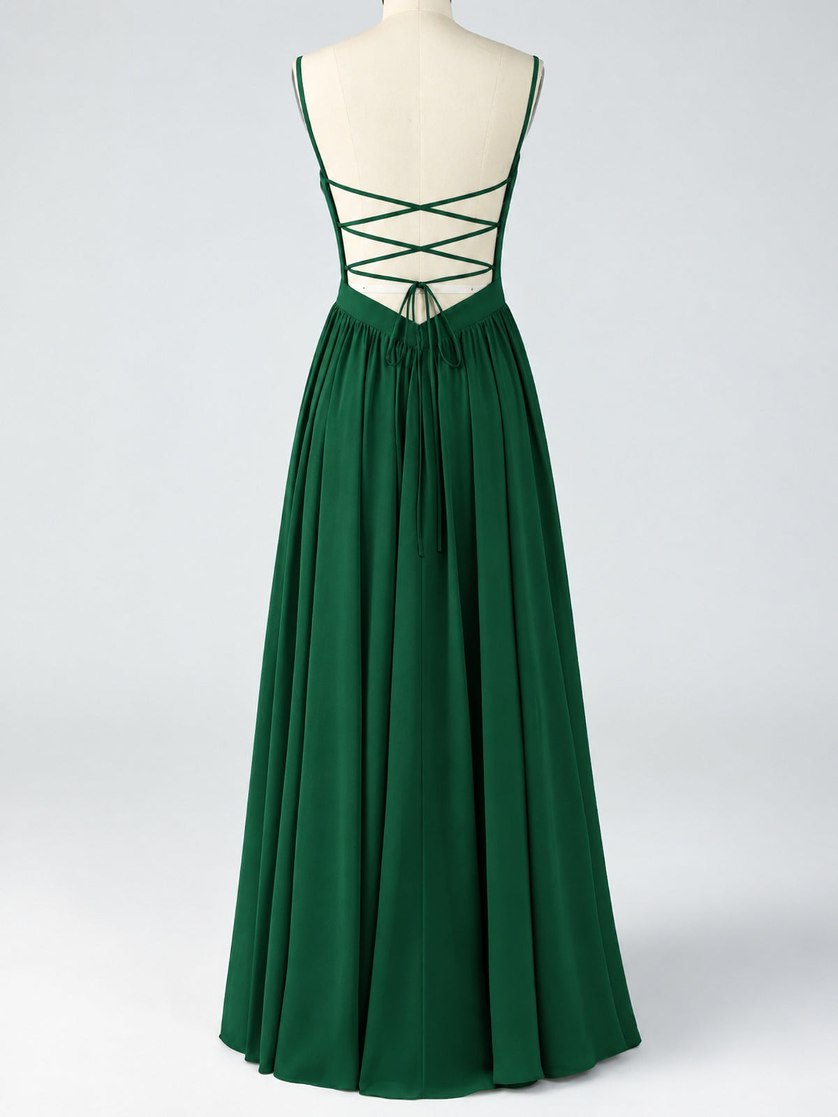 Spaghetti Strap Ruched Chiffon Maxi Dress with Backless