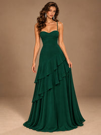 Sweetheart A-Line Ruffle Prom Dress with Spaghetti Straps