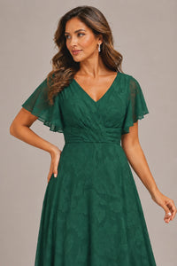 Jovellee Floral Chiffon A-Line Mother of the Bride Dress with Flutter Sleeves