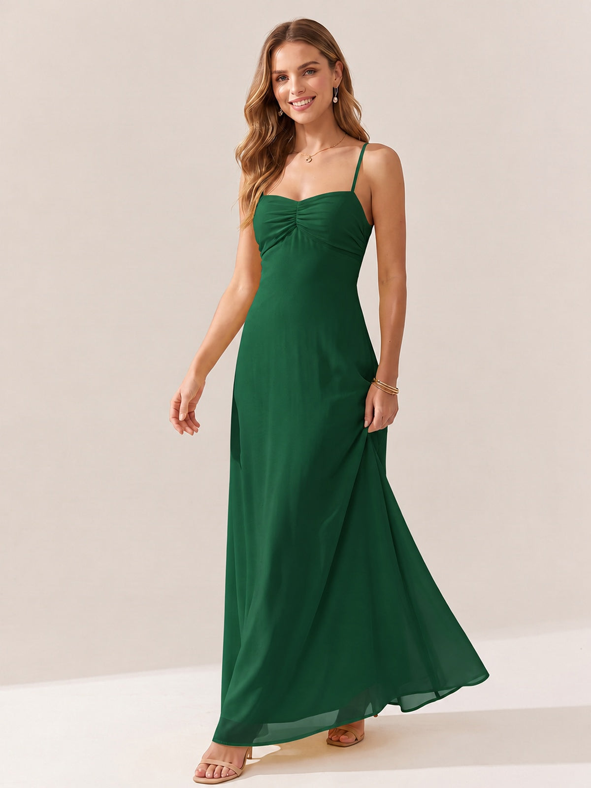 JOVELLEE Yellow Sweetheart Ruched Bust Chiffon Maxi Dress