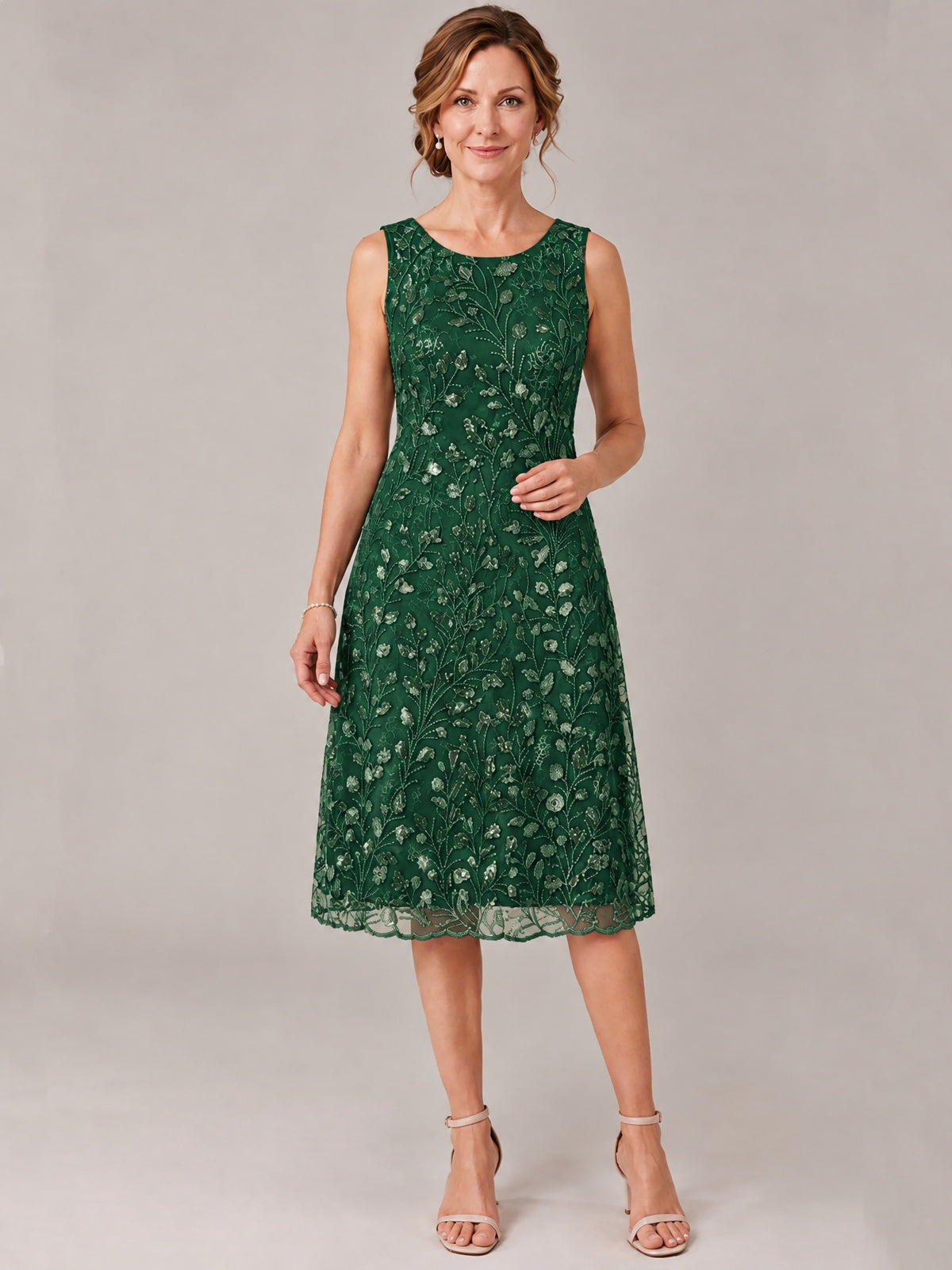 Tea Length Sequin Lace Mother of The Bride Dress with Chiffon Jacket