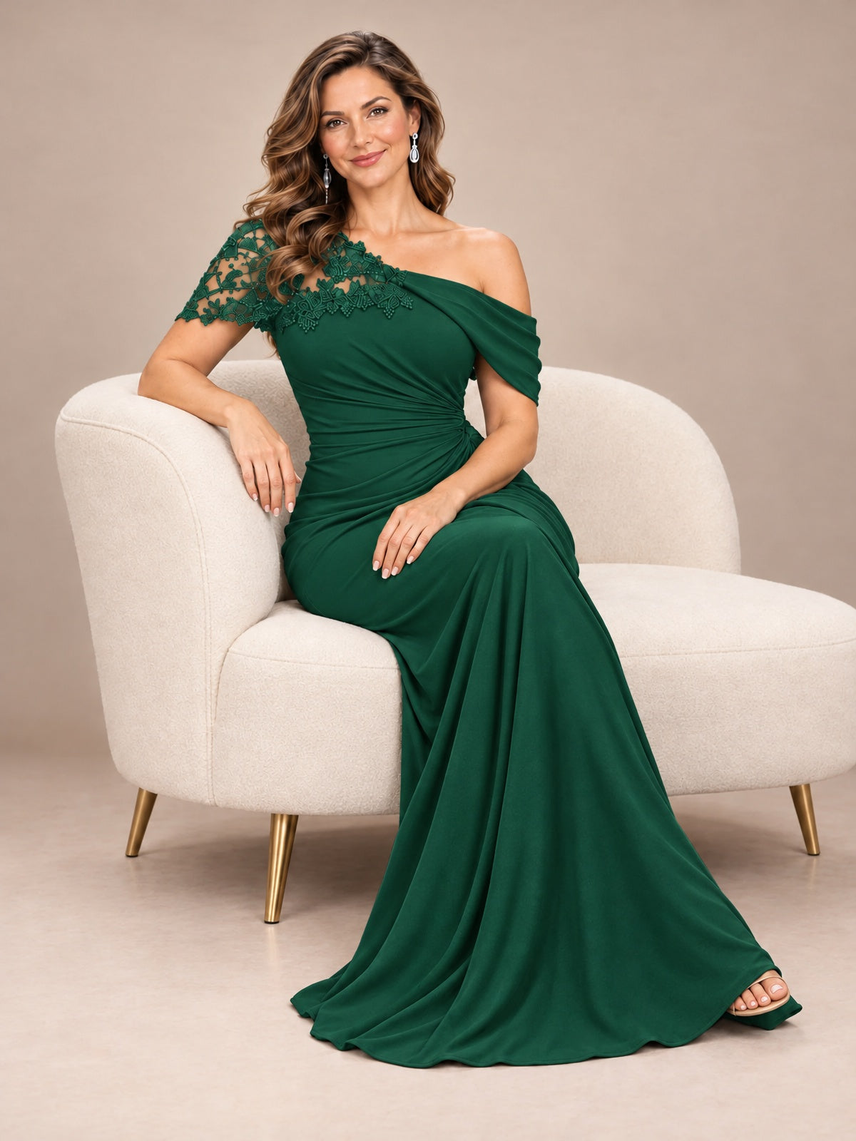One Shoulder Chiffon Mother of The Bride Dress