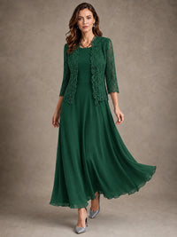 2-Piece Chiffon Mother of the Bride Dress with Lace Jacket