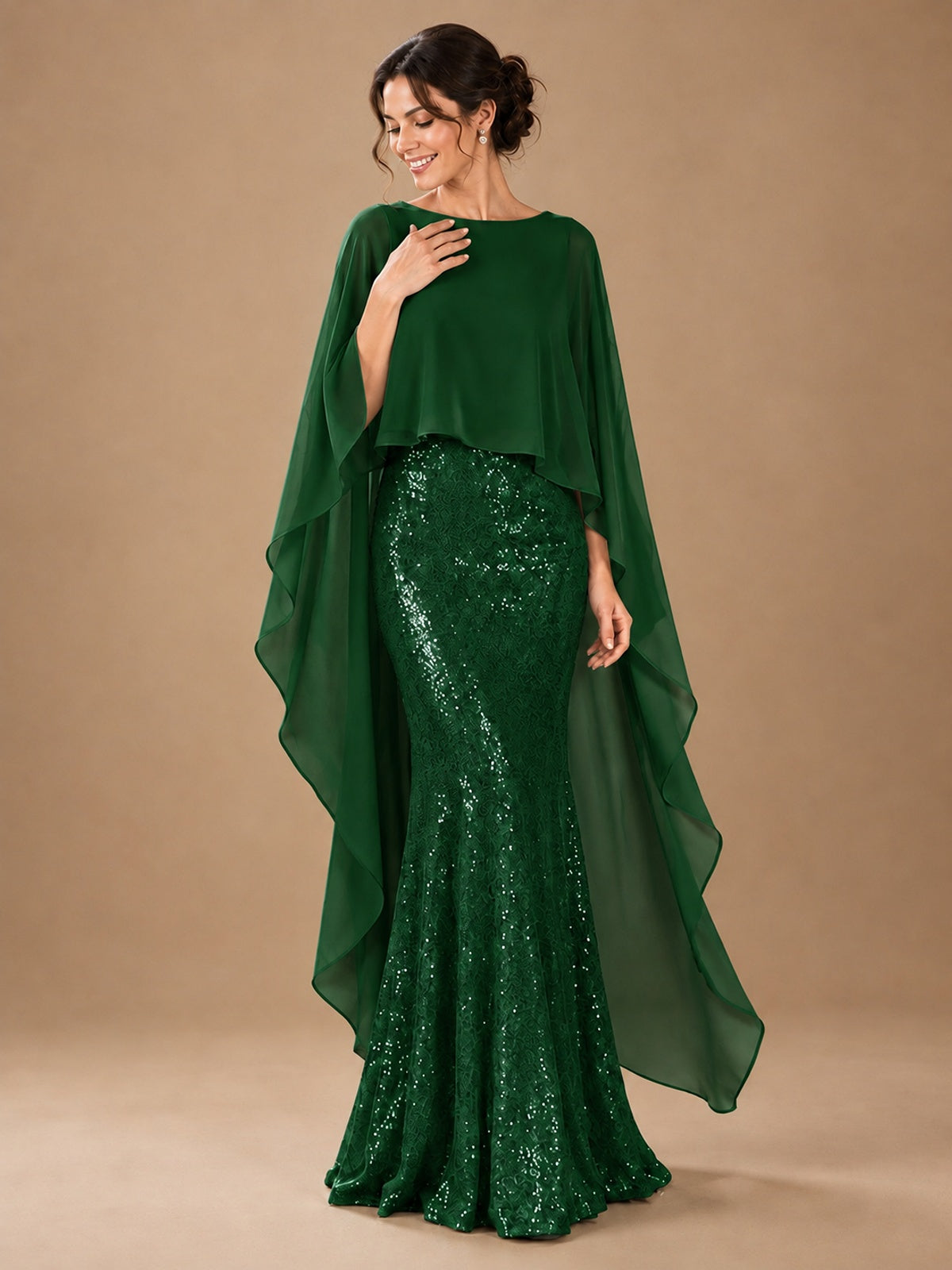 Sequin 2 Pieces Mother of the Bride Dress with Cap Sleeves Chiffon Formal Gowns