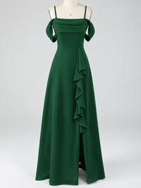 Spaghetti Strap Chiffon Bridesmaid Dress with Ruffles Slit