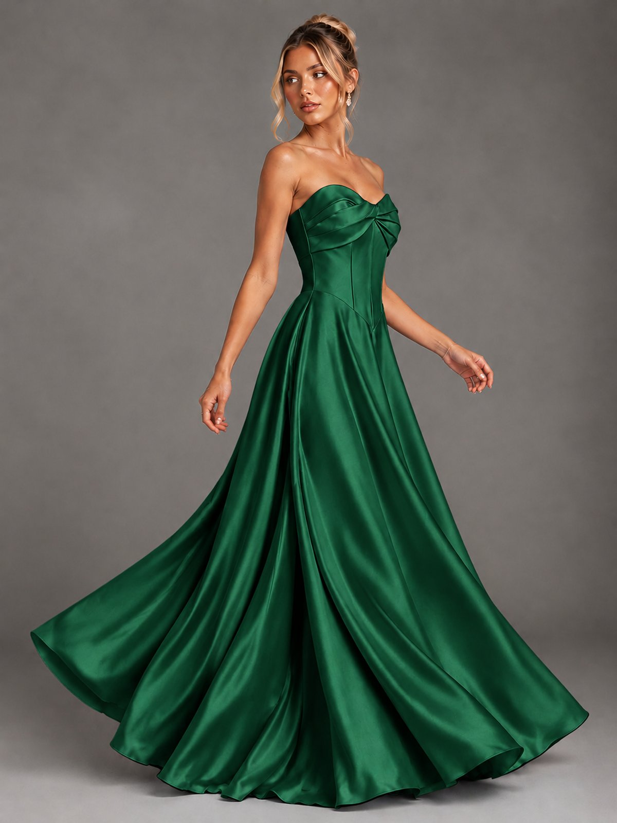 Sweetheart Neck Strapless Satin A-Line Prom Dress