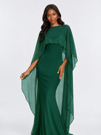 Satin Cape Prom Dresses Meramid Maxi Dress