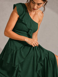 Sage Green One Shoulder Ruffle Bridesmaid Dress