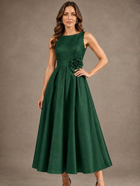 Tea-Length Satin Mother of the Bride Dress with 3D Flower Detail