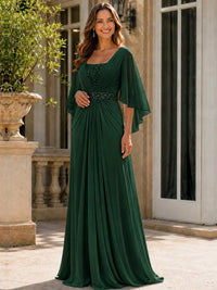 Elegant V-Neck Sequined Chiffon Mother of the Bride Dress with Flutter Sleeves