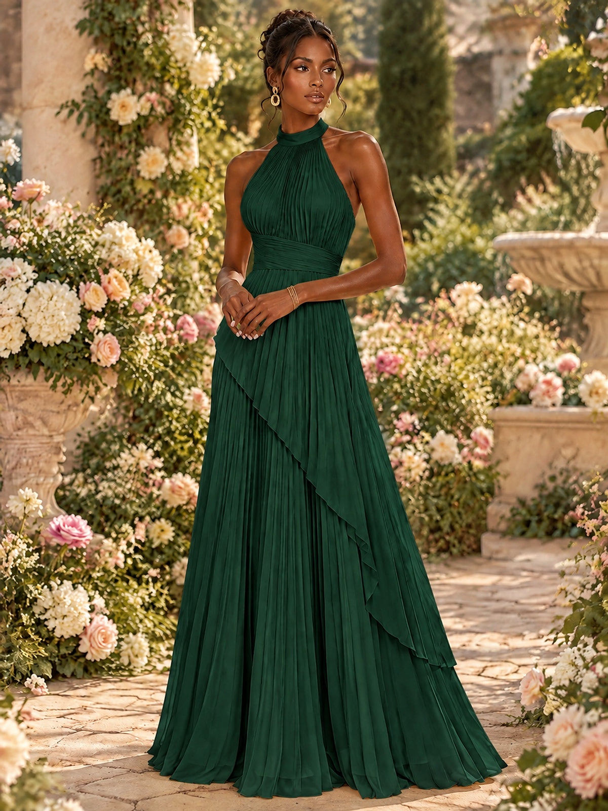 Wrap Pleated Prom Dress Halter A-line Chiffon Formal Wedding Dress