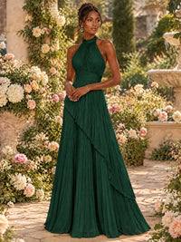 Wrap Pleated Prom Dress Halter A-line Chiffon Formal Wedding Dress
