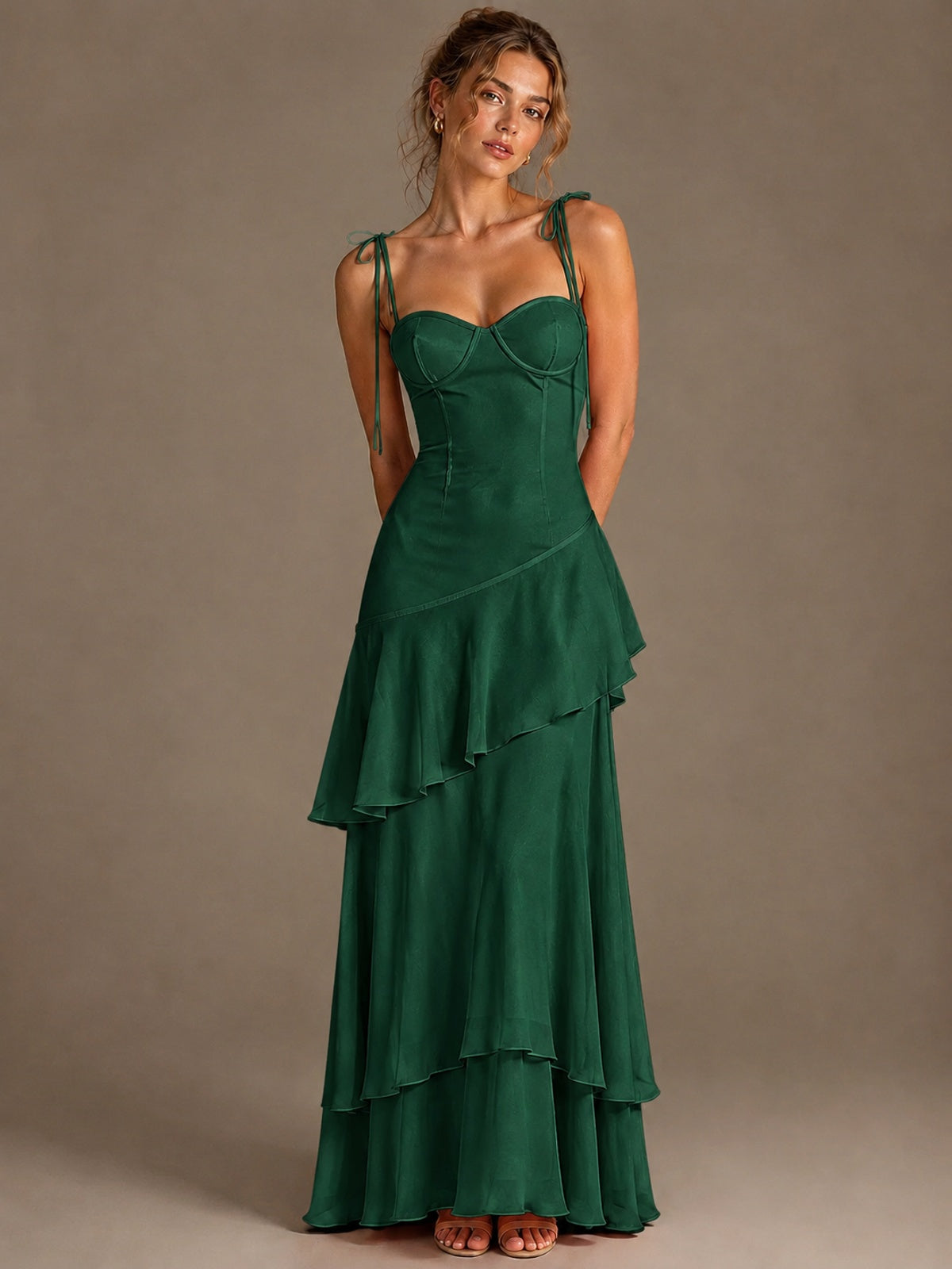 Spaghetti Strap Tiered Ruffles Chiffon Prom Dress