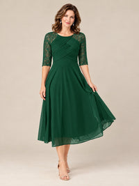 Tea-Length Mother of the Bride Dress with Lace 3/4 Sleeves