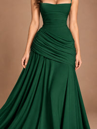 Butter Yellow Square Neck Ruched A-Line Prom Dress