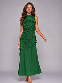3D Floral Applique High Neck Prom Maxi Dress