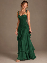 Spaghetti Strap Tiered Ruffles Chiffon Prom Dress