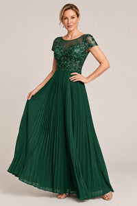 Embroidered Lace Pleated Mother of the Bride Dress