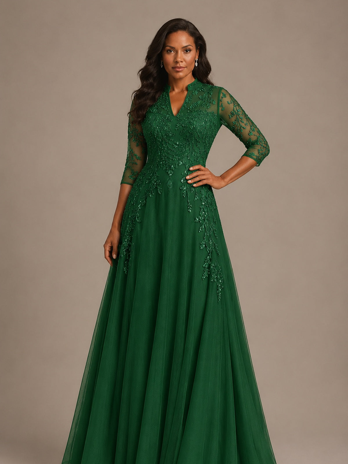 Embellished Appliques Mother of the Bride Dress with 3/4 Sleeves