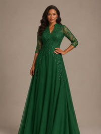 Embellished Appliques Mother of the Bride Dress with 3/4 Sleeves