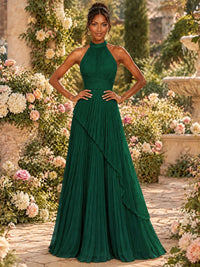 Wrap Pleated Prom Dress Halter A-line Chiffon Formal Wedding Dress