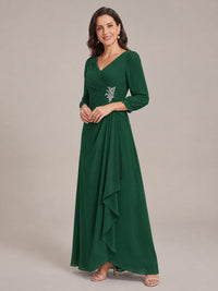 V-Neck Pleated Chiffon Mother of the Bride Dress with Flutter Sleeves