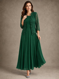2-Piece Chiffon Mother of the Bride Dress with Lace Jacket