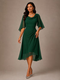 Cowl Neck Ruched Chiffon Mother of the Bride Dresses with Flutter Sleeves