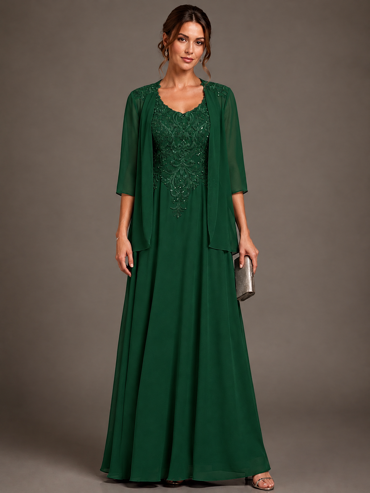 A-line 2 Pieces Chiffon Appliques Mother of The Bride Dresses with Jackets