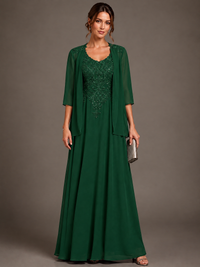 A-line 2 Pieces Chiffon Appliques Mother of The Bride Dresses with Jackets