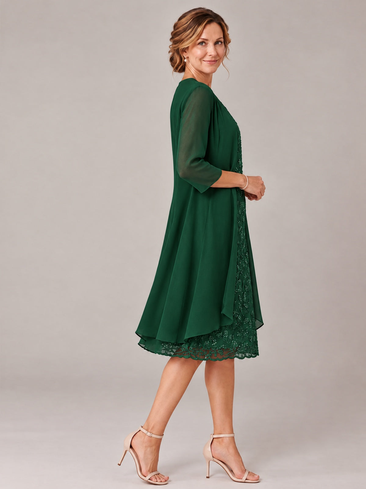 Tea Length Sequin Lace Mother of The Bride Dress with Chiffon Jacket