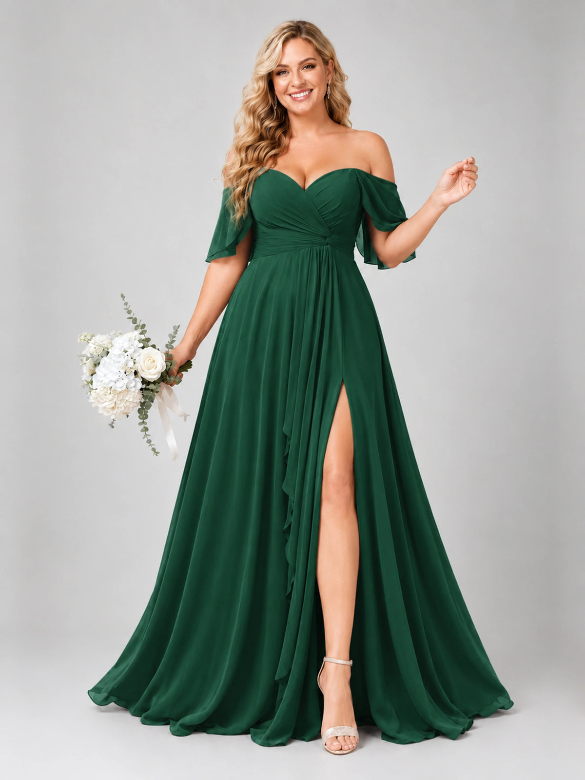 Off Shoulder Chiffon Bridesmaid Dress with Slit