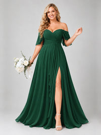 Off Shoulder Chiffon Bridesmaid Dress with Slit