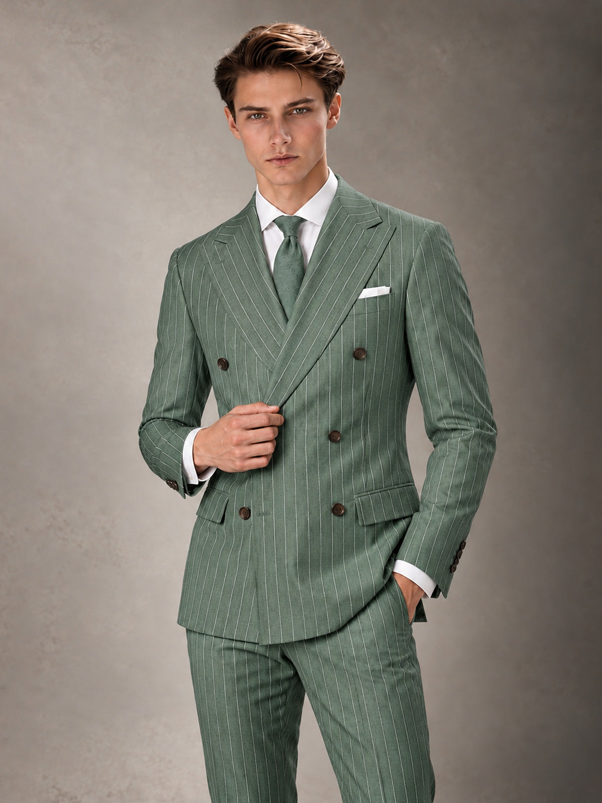 Double Breasted Pinstripe Men's Suit 2 Piece (Jacket & Pants) for Wedding & Formal Prom