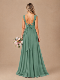 Pleated Chiffon V Neck Wedding Bridesmaid Dresses Floor Length with Slit