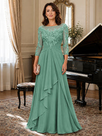 A-Line Chiffon Mother of the Bride Dress with Floral Applique 3/4 Sleeves
