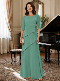 Asymmetric Draped Chiffon Mother of the Bride Dress with Flutter Sleeves