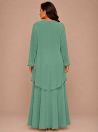 Champagne Beaded Chiffon Mother of the Bride Dress with Jacket V-Neck Gown