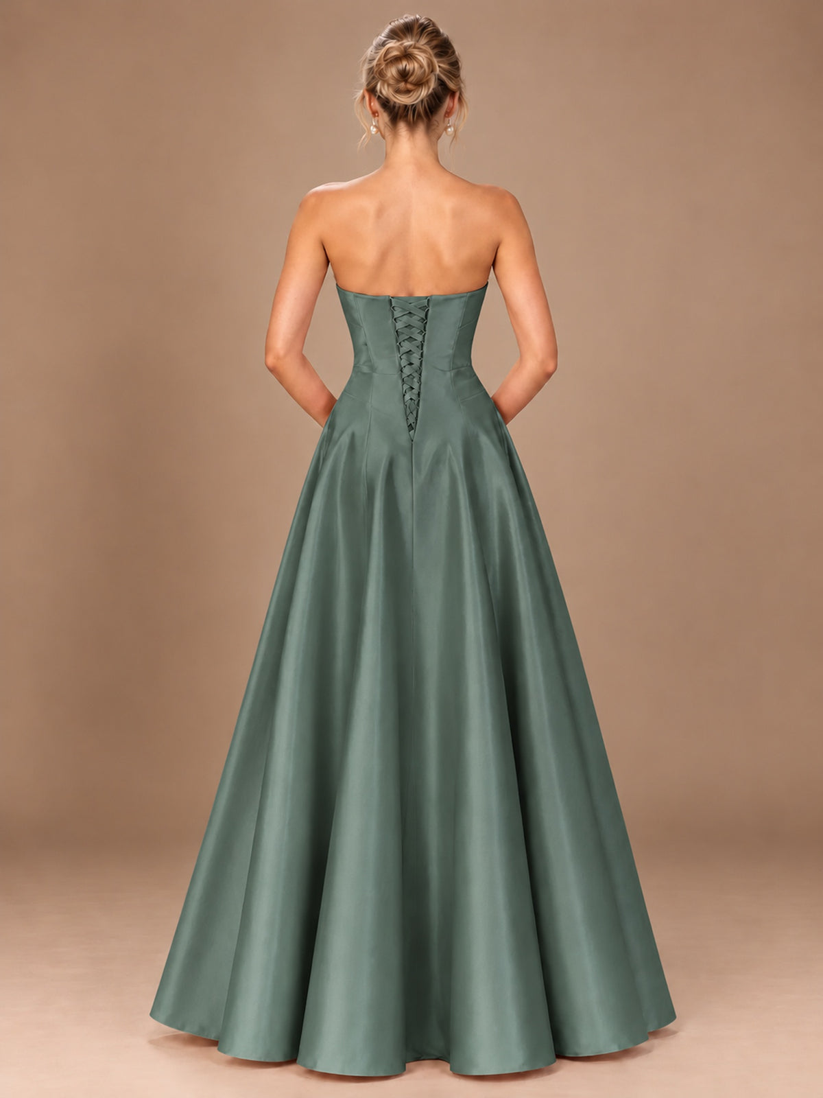 Blush Pink Strapless Satin A-Line Prom Dress with Ruched Bodice