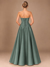 Blush Pink Strapless Satin A-Line Prom Dress with Ruched Bodice