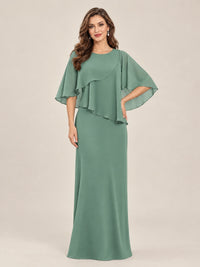 Eucalyptus-Chiffon 2 Piece A Line Mother of The Bride Dresses with Cape