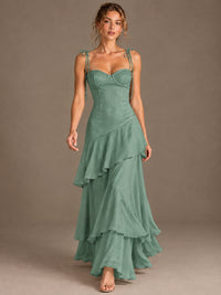 Spaghetti Strap Tiered Ruffles Chiffon Prom Dress