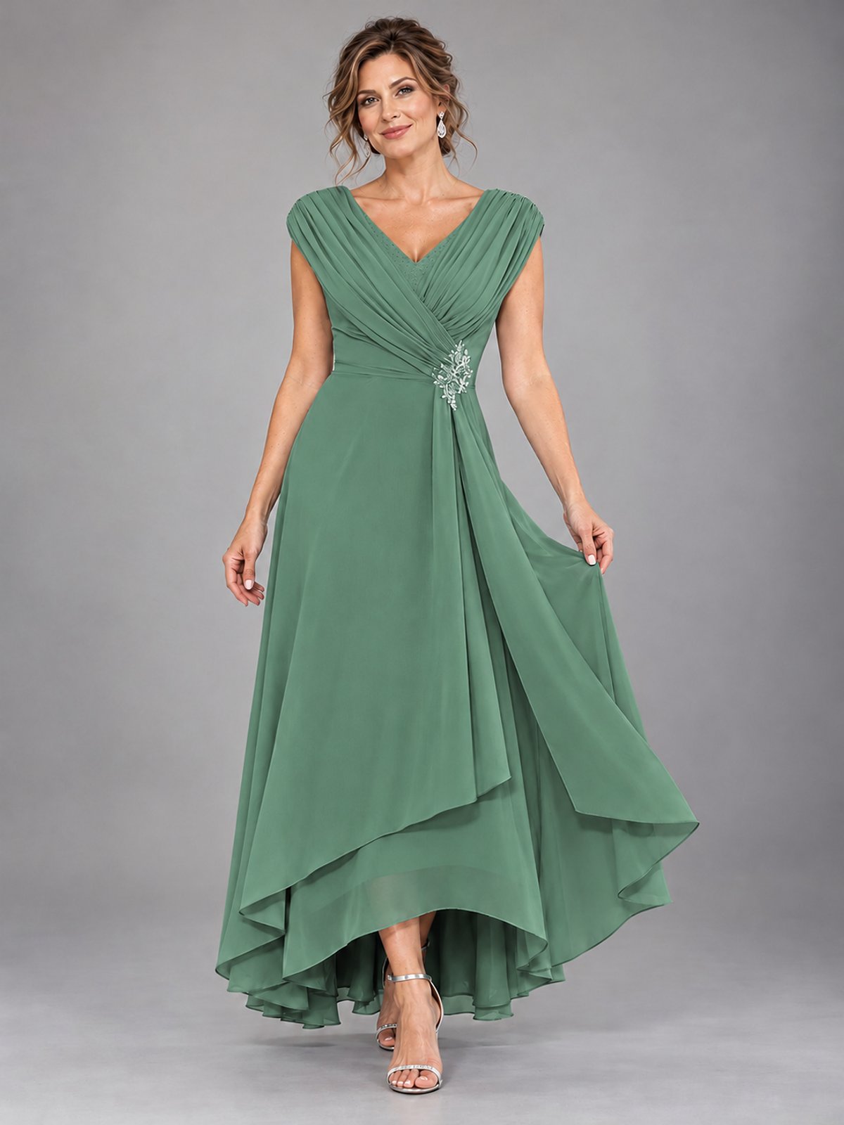Cap Sleeve Chiffon A-Line Mother of the Bride Dress
